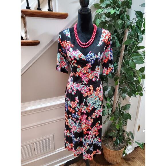Jason Wu Women's Black Floral Sweetheart Neck Half Sleeve Knee Length Dress L - Picture 1 of 12